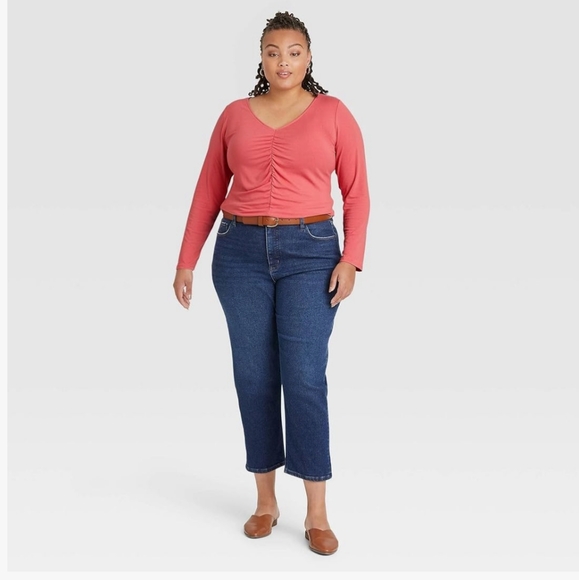 Women's Long Sleeve Ruched Knit Top Ava & Viv Coral size 2X - Picture 1 of 12